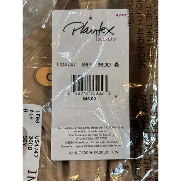 Playtex Secrets Perfectly Smooth Full-Coverage Underwire Bra Size 36DD - Picture 12 of 14